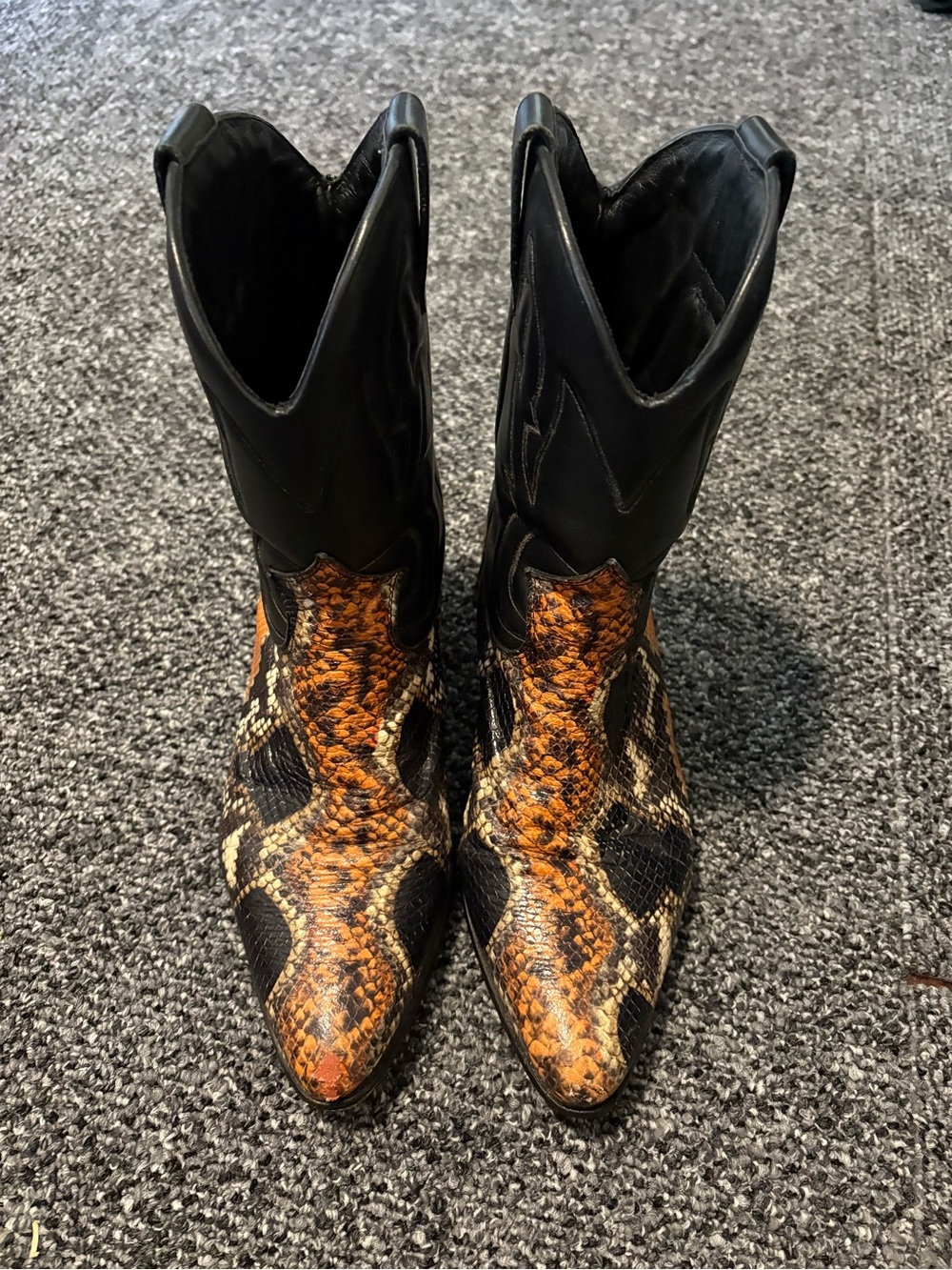 Custom made women’s Black & Brown Snake-Print Western Boots